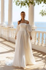  Strapless Wedding Dresses Puff Sleeves Chiffon Sweep Train Customized