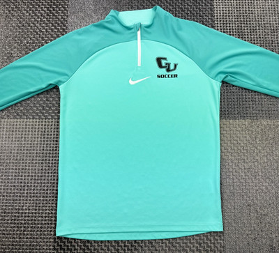 Nike CU Fußball Damen M türkis Dri-FIT Viertelreißverschluss Daumenlöcher Trainingstop