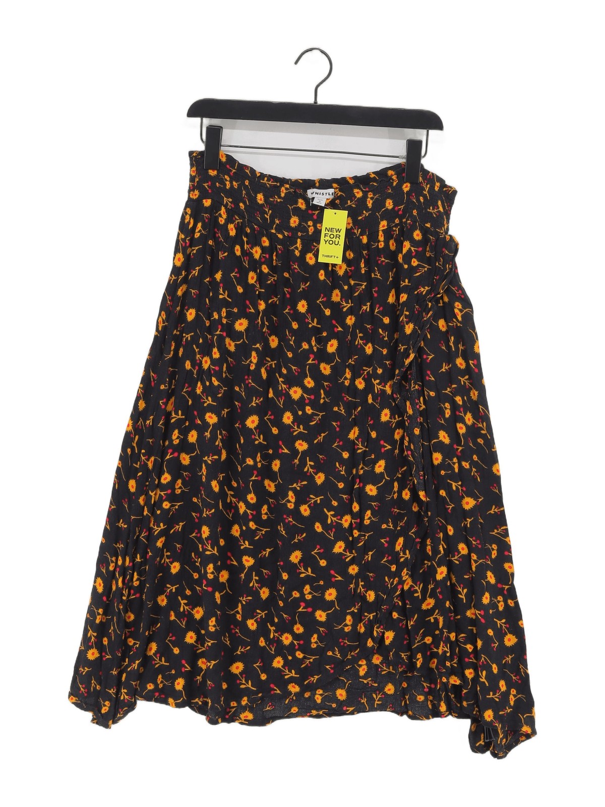 Whistles Womens Black Floral Viscose Midi A-Line Skirt UK Size 14-image