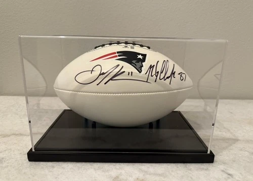 Rob Gronkowski & Edelman / Autographed New England Patriots White Football / COA