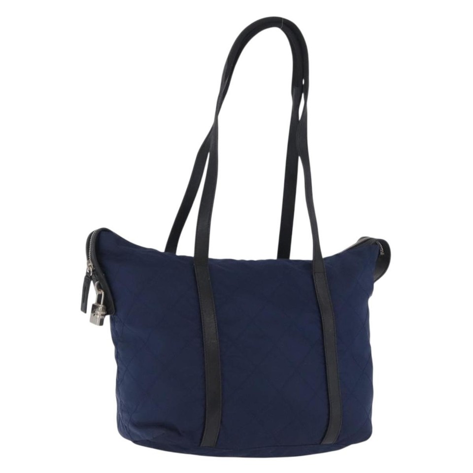 PRADA Tote Bag Nylon Navy Silver Auth bs34796