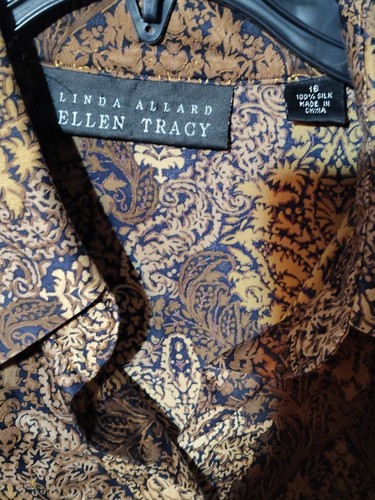Linda Allard Ellen Tracy Sz 16 Exquisite Silk Blouse Animal Print Shirt Top XL G - Picture 3 of 7