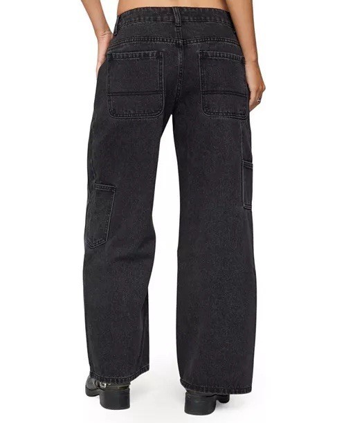 Edikted Ayla Low Rise Wide Leg Carpenter Jeans Woman’s Size L Black Washed image 4