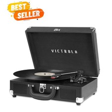 Bluetooth 3-Speed Portable Record Player with Built-in Speakers, Vintage Design