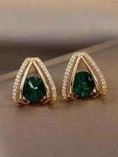 2.32 Ct Round Cut Simulated Emerald Stud Hoop Earrings 14K Yellow Gold Plated