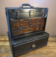 GORGEOUS Antique GERSTNER Machinist Tool Box & Key w/ RISER CHEST Cabinet USA
