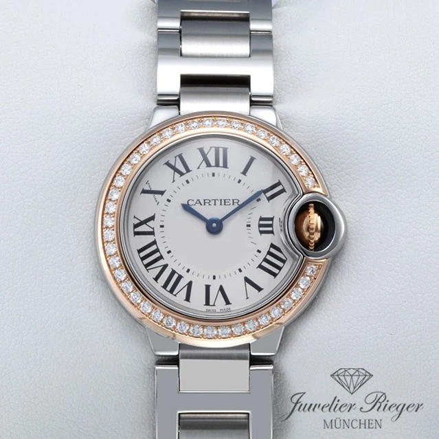 Cartier Ballon Bleu 28 mm Edelstahl Rosegold 750 Diamanten WE902079 Stahl Gold - Bild 1 von 1