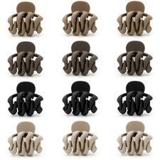 Mini Matte Hair Claw Clips 1 Count Pack of 12 , khaki, coffee, brown, black