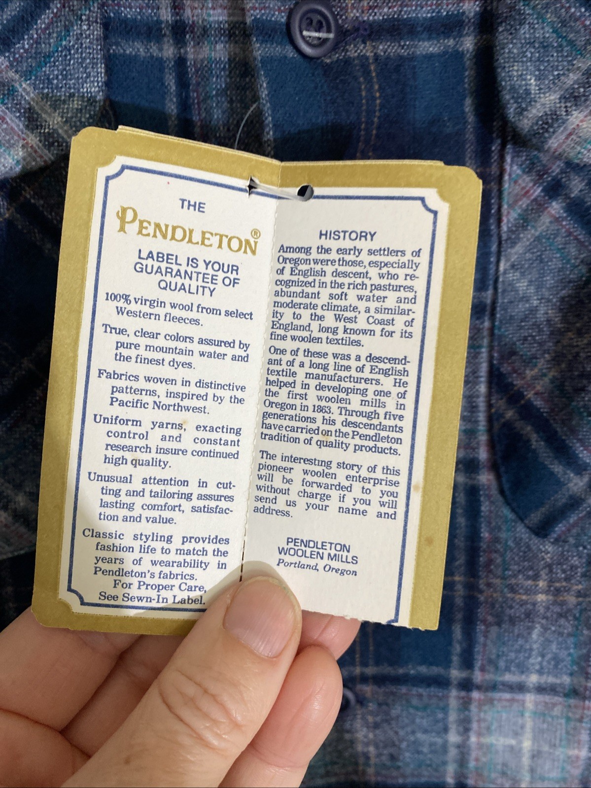 NWT! Vintage Pendleton Loop Collar Blue Plaid Woo… - image 3