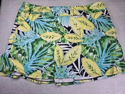 Coral Bay Golf Skort Womens 2X Tropical Leaf Print Pull On Tennis Pickleball