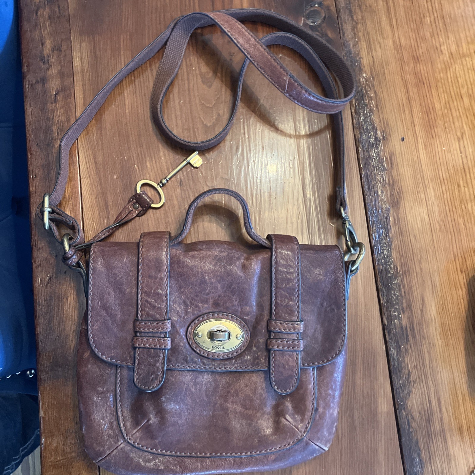 Fossil Long Live Vintage 1954 Leather Satchel Messenger Flap Turnlock Crossbody
