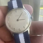 Timex Mechanical Manual Wind Analog White Dial Silver Case Blue/White Nylon