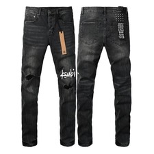 NEW KSUBI Men's Black Ripped Letter Print Skinny Distressed High Street Jeans