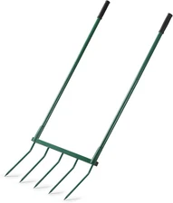 Broadfork Garden Tool with Steel Handle Heavy Duty Five Tines Broad Fork for Gar