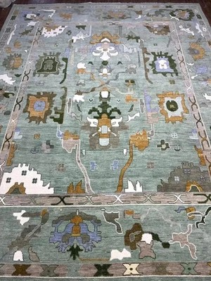 Jade Green Oushak Rug: Hand-Knotted Turkish Wool Area Rug