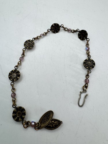 SWEET VINTAGE LIZ PALACIOS BRACELET PURPLE & YELLOW RHINESTONES BEADS FLORAL 7" - Picture 8 of 8