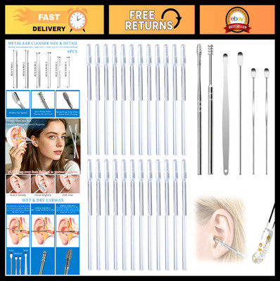 Reusable Ear Cleaner Sticks 24PCS + 6PCS Stainless Steel Curette, Ear Wax Remova