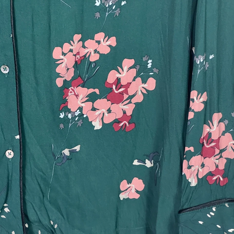 Massimo Dutti Top Womens US 6 Green Floral Shirt Button Up Long Sleeve Woven - Image 3 of 4
