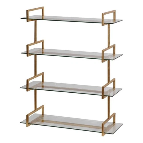 Uttermost Auley Contemporary Iron and Tempered Glass Wall Shelf in Gold - Picture 1 of 3