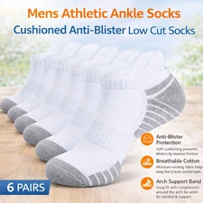 Mens Athletic Ankle Socks Size S Cushioned Anti-Blister Breathable 6 Pairs