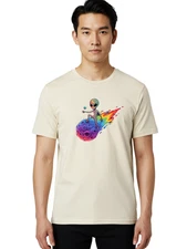 Alien-On-Meteor Mens Graphic Tee, 100% Cotton, Casual Summer Wear