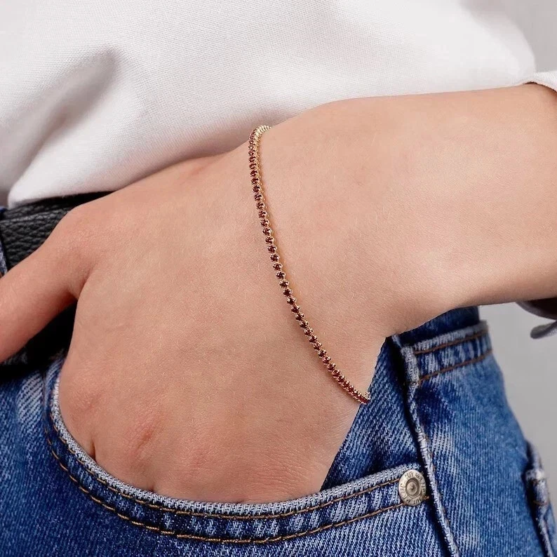 8Ct Round Lab-Created Red Ruby Women Tennis Bracelet 14k Yellow Gold Plated 7" - Image 2 of 3