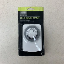 NEW Dual Outlet 24 Hour Timer 2 Device Control Auto On Christmas Holiday Lights