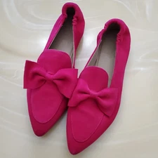 Bos and Co. Nicole Pointed Vamp Bow Toe Slip On Leather Ballet Loafer Size 41