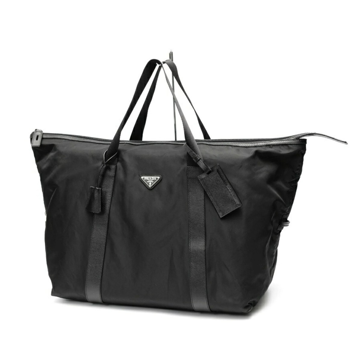 Prada Nylon x Saffiano Leather Duffle Bag Boston 2VC796 Black