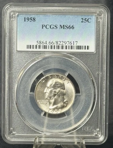 1958 ** WASHINGTON SILVER QUARTER ** PCGS MS 66 ** GEM WHITE **