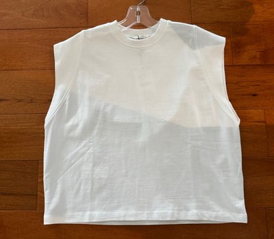 Zara Womens Basic Sleeveless Crew Neck Thick Cotton T-Shirt White Size Small NWT