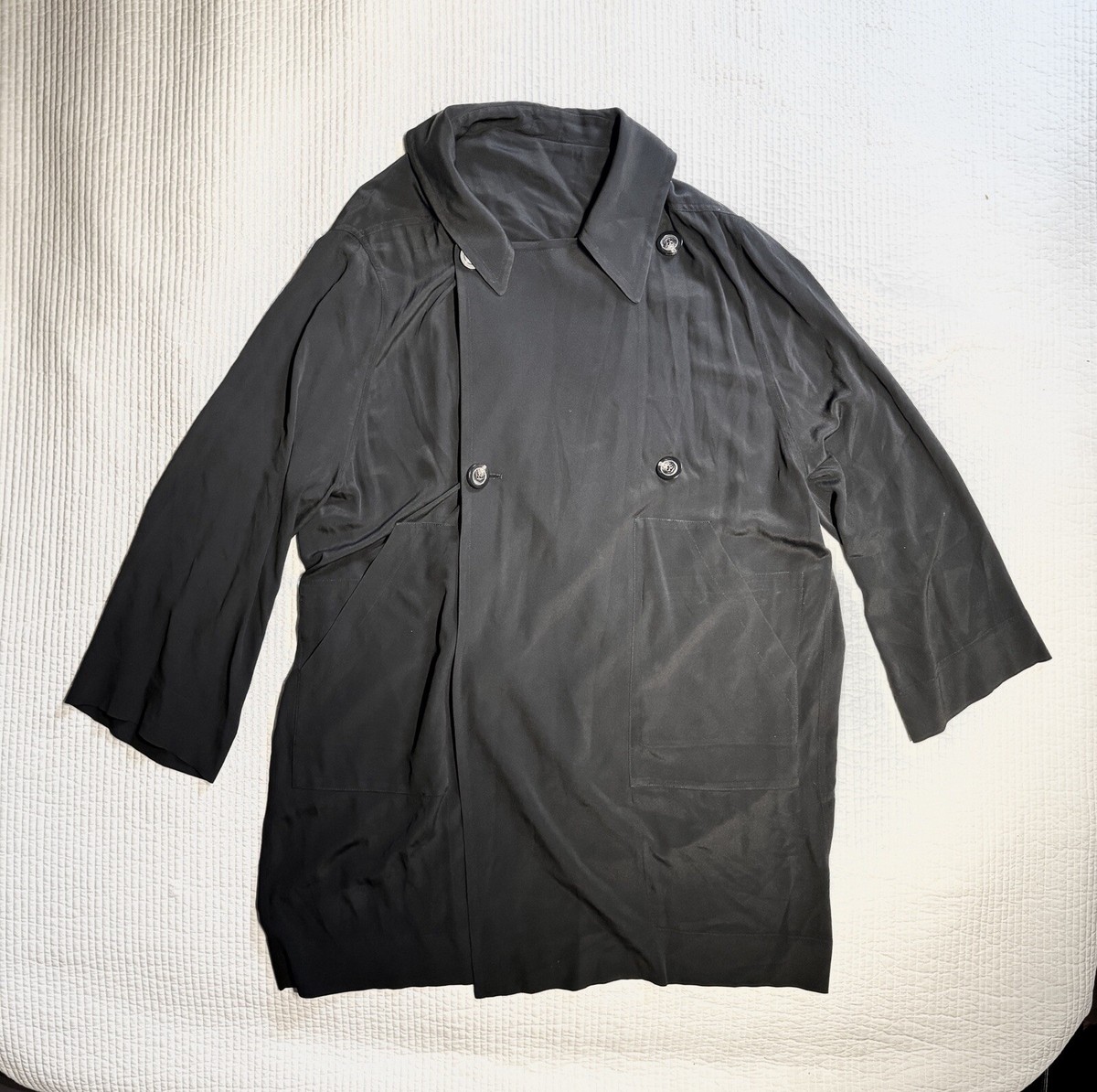 RICK OWENS Double Breasted Black Button Coat Size Large TECUATL 