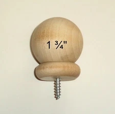 Small 1 3/4" Round Wood Ball Finial for 1" - 1 1/8" Curtain Rod Ends-Closet Rods