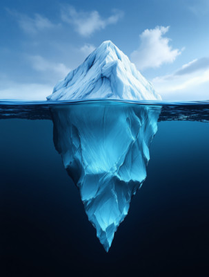 Large Iceberg Mostly Hidden in the Water with Long Pointed Base Poster Print