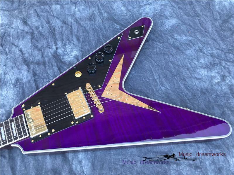 Purple Flying V Shaped Electric Guitar 