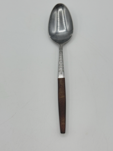 MCM Interpur INR2 Stainless Steel Soup Spoon Flatware Heart Scroll Syn Wood