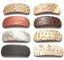 Women Leather Barrette Print Pattern Large Soft Hair Clip Vintage Made in France