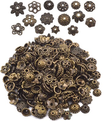 200 Bead Caps Antiqued Bronze BULK Findings Mixed Styles Floral Jewelry Supplies