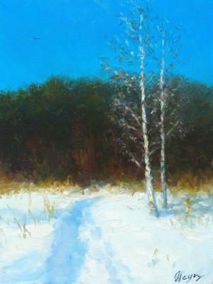 Original Oil Painting  Winter Sunny Landscape Art Painter Dmitry Oleyn