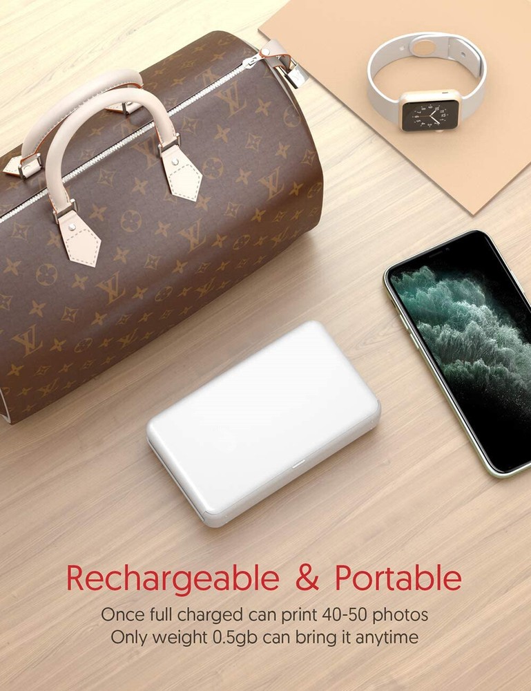 2x3” Portable Photo Printer, Bluetooth Connection, Wireless Rechargeable