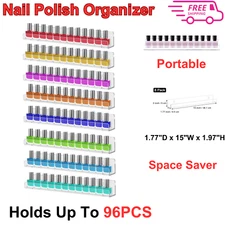 8 Pack Clear Nail Polish Organizer Rack, For Nail Techs, Holds Up To 96 Bottles