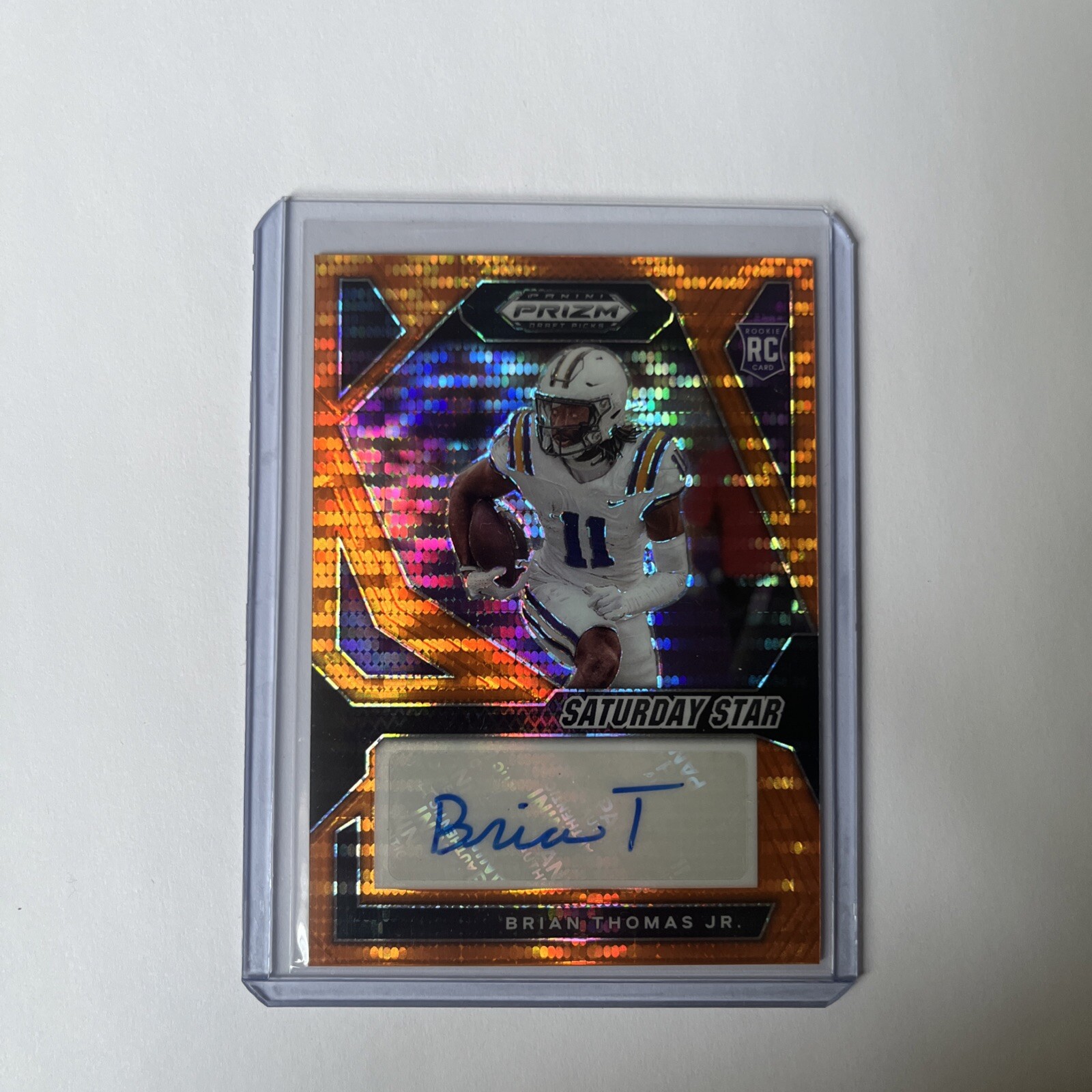 2024 Prizm Draft Brian Thomas Jr. RC Saturday Star Auto Orange Wave Prizm /49