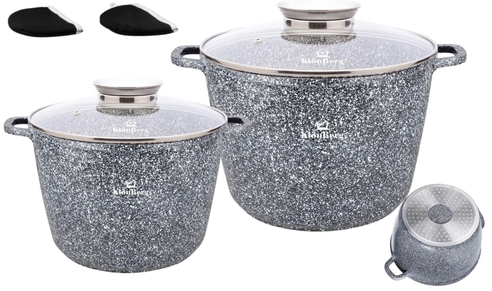 4-tlg. Kochtopfset, große Töpfe 15/21L, marmorierte Beschichtung, mit Deckel