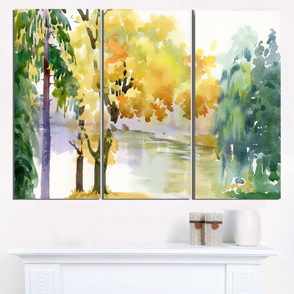 Beautiful Autumn Forest Watercolor - Landscape Wall Art Multi-color 36 in. wide