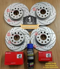 FOR VW GOLF GTI MK7 COATED DRILLED GROOVED FRONT REAR DISCS WITH BREMBO PADS