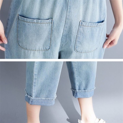Chic Women Jeans Overalls Wide Leg Denim Bib Jumpsuits Pockets Loose Casual Blue - Picture 6 of 15