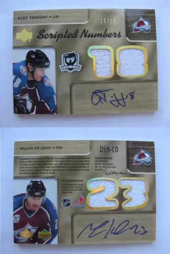 2005-06 Upper Deck The Cup Dual Scripted Numbers Auto Tanguay Hejduk 10/10
