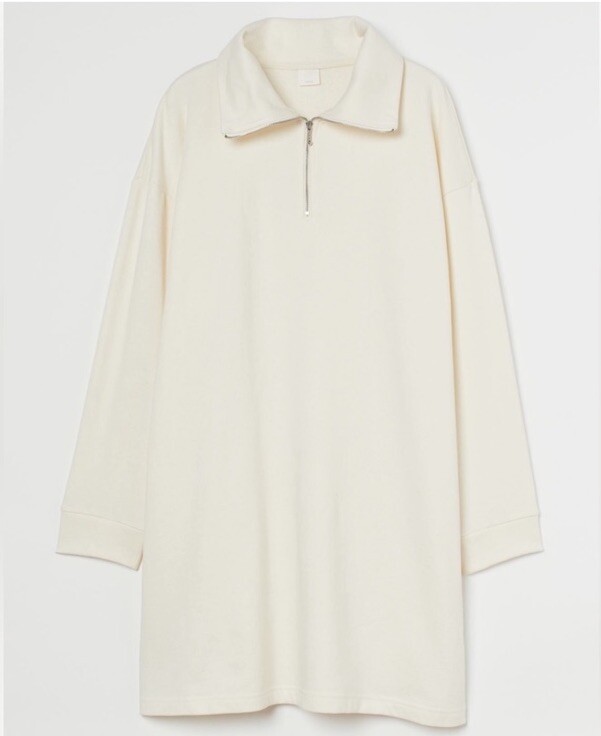 H&M Collared Sweatshirt Quarter Zip Dress Cream