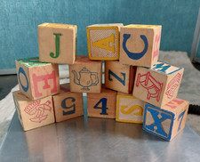 12 Wooden Blocks Numbers Letters Pictures 123 Stack Learn Play Child Add Teach