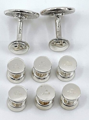 Cufflinks And Six Studs Dress Shirt Set 925 Sterling Silver English Hallmarks - Picture 3 of 10